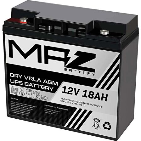 MAZ Akü 12 Volt 18 Amper Kuru AGM VRLA UPS Akü 12V 18AH Yeni Ürün