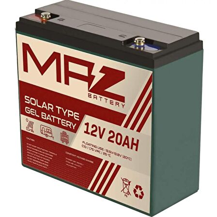 MAZ Akü 12 Volt 20 Amper Solar Jel VRLA Akü 12V 20AH Yeni Ürün