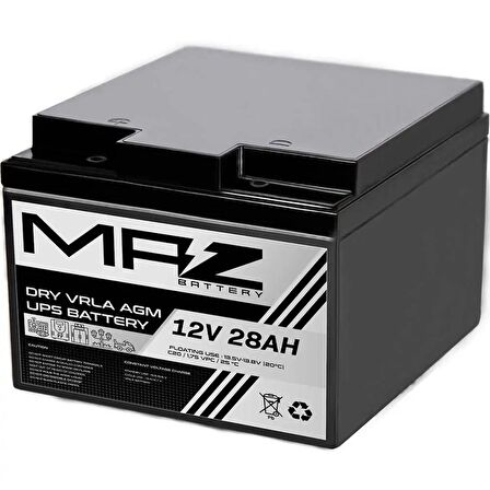 MAZ Akü 12 Volt 28 Amper Kuru AGM VRLA UPS Akü 12V 28AH Yeni Ürün