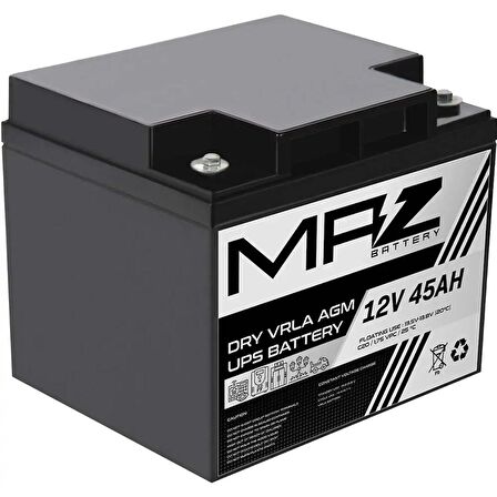 MAZ Akü 12 Volt 45 Amper Kuru AGM VRLA UPS Akü 12V 45AH Yeni Ürün