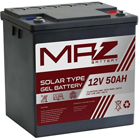 MAZ Akü 12 Volt 50 Amper Solar Jel VRLA Akü 12V 50AH Yeni Ürün