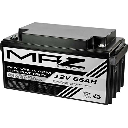 MAZ Akü 12 Volt 65 Amper Kuru AGM VRLA UPS Akü 12V 65AH Yeni Ürün