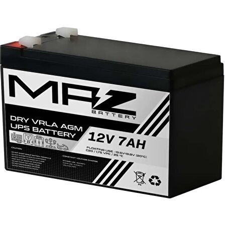 MAZ Akü 12 Volt 7 Amper Kuru AGM VRLA UPS Akü 12V 7AH Yeni Ürün