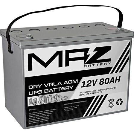 MAZ Akü 12 Volt 80 Amper Kuru AGM VRLA UPS Akü 12V 80AH Yeni Ürün