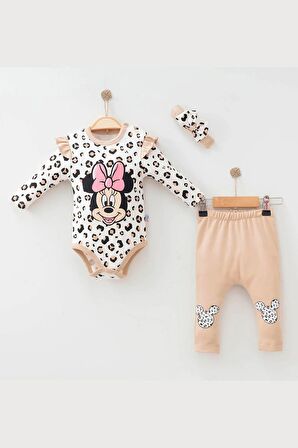 Modam Bebek  KIZ BEBEK LEOPARLI MİCKEY BANDALI ALT ÜST TAKIM 