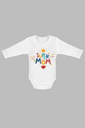 Modam Bebek Super Mom Baskılı Uzun Kol Body