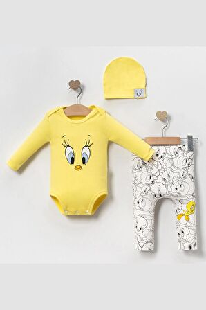 Modam Bebek Tweety Baskılı 3lü Kız Bebek Set 