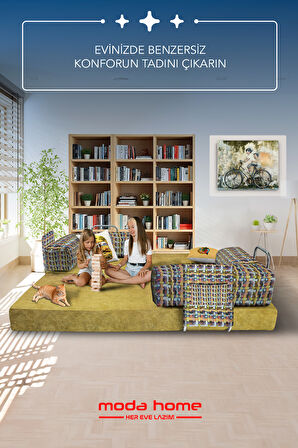 Moda Home Bedding Retro yataklı kanepe,yatak olabilen,dinlenme amaçlı legom aktivite koltuğu-HARDAL