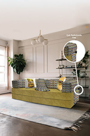 Moda Home Bedding Retro yataklı kanepe,yatak olabilen,dinlenme amaçlı legom aktivite koltuğu-HARDAL