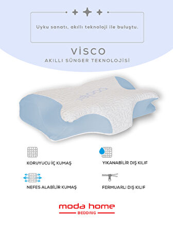 Visco ortopedik boyun destekli servikal yastık serinletici soğuk kumaşlı(mavi)
