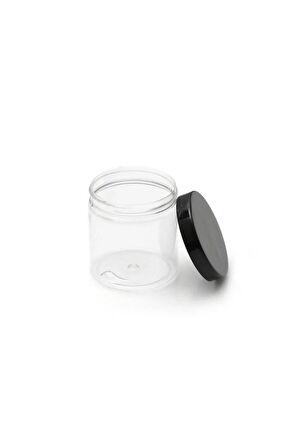 250 ml - Şeffaf Pet Plastik Kavanoz - Siyah Kapak -5 Adet