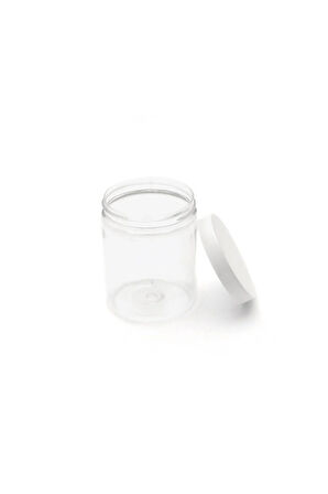 300 ml - Şeffaf Pet Plastik Kavanoz - Beyaz Kapak - 5 Adet