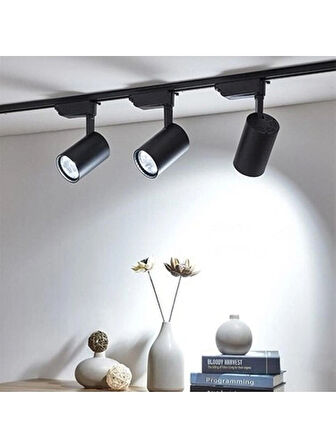 3'lü Hareketli Led Ray Spot + 1 Metre Ray Siyah Kasa Beyaz Işık