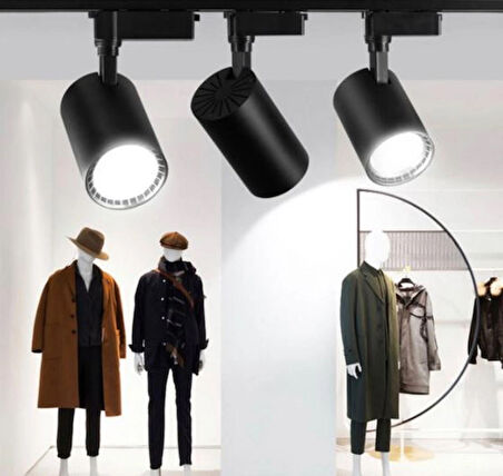 6 Adet Dekoratif Led Ray Spot + 2 Metre Ray Siyah Kasa Beyaz Işık