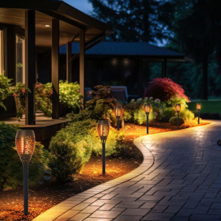 6 Adet Su Geçirmez Güneş Enerjili Led Meşale Bahçe Aydınlatma