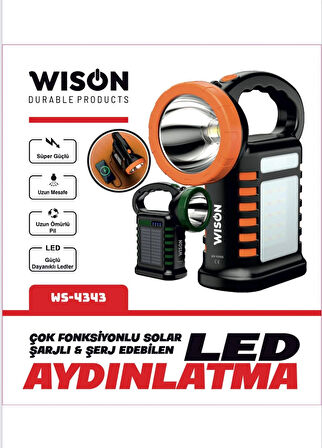 Wıson Ws-4343 Fonksiyonlu Solar Şarjlı Powerbanklı Kamp Lambası
