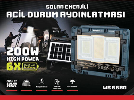 Wison Ws-5580 Güneş Enerjili Projektör Aydınlatma 200 Watt