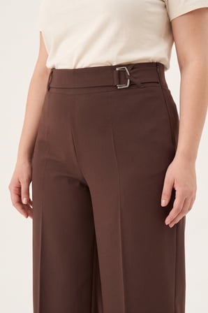 Kadın Yan Fermuarlı Cepsiz Arkası Lastikli Tokalı Geniş Paça Pantolon