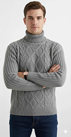 ERKEK-BOGAZLI TRİKO-SAÇ ÖRGÜLÜ-KAZAK