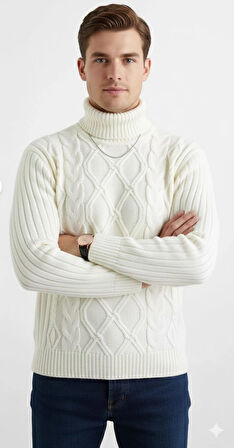 ERKEK-BOGAZLI TRİKO-SAÇ ÖRGÜLÜ-KAZAK