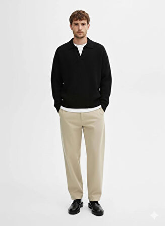 ERKEK-GÖMLEK YAKA-SELANİK ÖRGÜ-PATLI-OVERSIZE-KAZAK