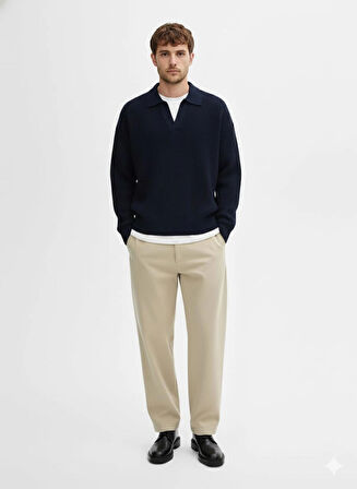 ERKEK-GÖMLEK YAKA-SELANİK ÖRGÜ-PATLI-OVERSIZE-KAZAK