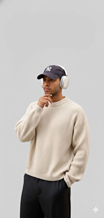 ERKEK-SELANİK ÖRGÜ-OVERSIZE-BİSİKLET YAKA-KAZAK