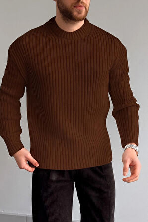 ERKEK-FİTİLLİ TRİKO-OVERSIZE-BİSİKLET YAKA-KAZAK