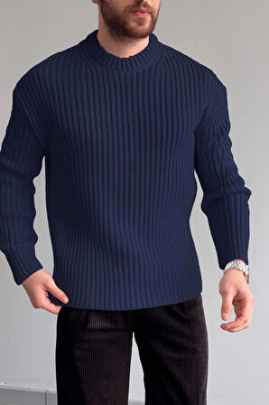 ERKEK-FİTİLLİ TRİKO-OVERSIZE-BİSİKLET YAKA-KAZAK