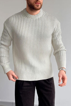 ERKEK-FİTİLLİ TRİKO-OVERSIZE-BİSİKLET YAKA-KAZAK