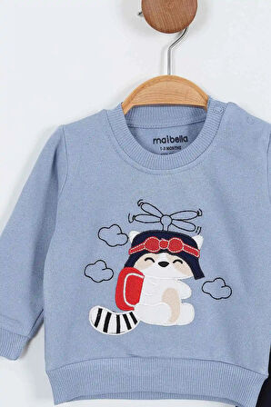 Rakun Desenli Uzun Kollu Pamuklu Sweatshirt Erkek Bebek Alt Ust Takım Erkek Bebek İkili Takım 2 li