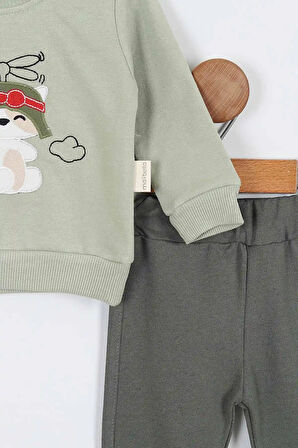 Rakun Desenli Uzun Kollu Pamuklu Sweatshirt Erkek Bebek Alt Ust Takım Erkek Bebek İkili Takım 2 li