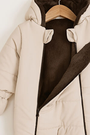 YENİ Patikli İçi Peluş Eldivenli Kapüşonlu Çocuk Kar Kışlık Erkek Bebek Astronot Tulum Kozmonot Mont