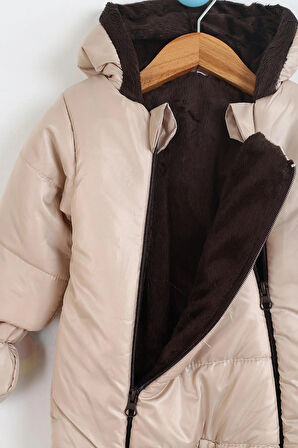 YENİ Patikli İçi Peluş Eldivenli Kapüşonlu Çocuk Kar Kışlık Erkek Bebek Astronot Tulum Kozmonot Mont