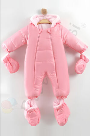 YENİ Patikli İçi Peluş Eldivenli Kapüşonlu Çocuk Kar Kışlık Kız Bebek Astronot Tulum Kozmonot Mont