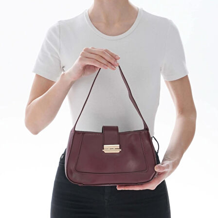Bordo Toka Detaylı Vintage Stil Kısa Askılı Baget Çanta