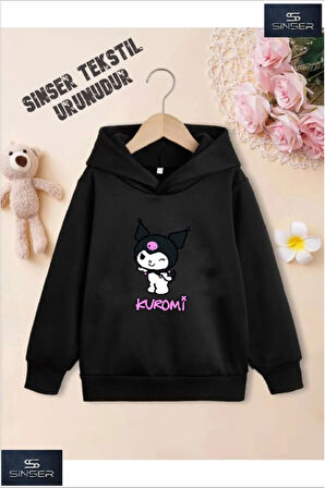 Kız/Erkek Çocuk Beyaz Kapüşonlu ''KUROMI'' Baskılı Sweatshirt