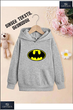 Kız/Erkek Çocuk Beyaz Kapüşonlu ''BATMAN'' Baskılı Sweatshirt
