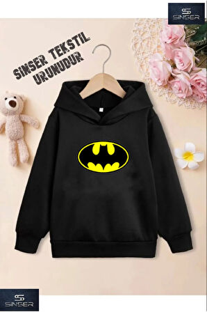 Kız/Erkek Çocuk Beyaz Kapüşonlu ''BATMAN'' Baskılı Sweatshirt