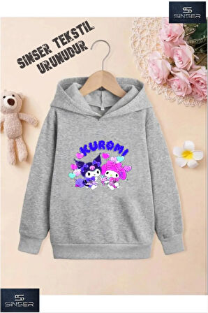 Kız/Erkek Çocuk Beyaz Kapüşonlu ''KUROMI ÖZEL'' Baskılı Sweatshirt
