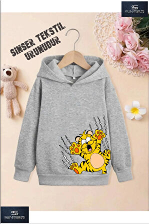 Kız/Erkek Çocuk Beyaz Kapüşonlu ''GARFILD PENCELI'' Baskılı Sweatshirt