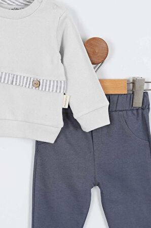 Ayı Desenli Uzun Kollu Pamuklu Sweat Pantolon Erkek Bebek Alt Ust Takım Erkek Bebek İkili Takım 2 li