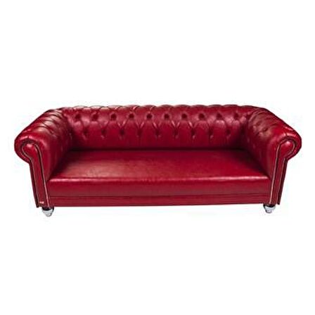 3A Mobilya Red And Nikel Chesterfield