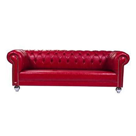 3A Mobilya Red And Nikel Chesterfield