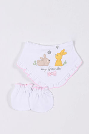 Tavşan Desenli Kız Bebek Hastane Çıkışı Bebek Kıyafetleri Yenidoğan Hastane Çıkış Seti 5 li  Müslin