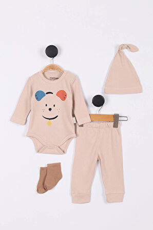 Animal Desenli Müslin Erkek Bebek Hastane Çıkışı Bebek Kıyafetleri Yenidoğan Hastane Çıkış Seti 4 lü