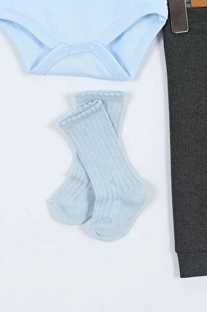 Tavşan Desenli Erkek Bebek Hastane Çıkışı Bebek Kıyafetleri Yenidoğan Hastane Çıkış Seti 4 Müslin 