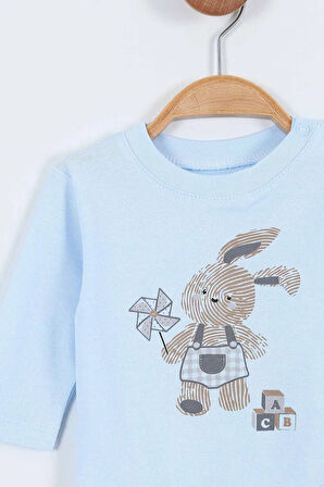 Tavşan Desenli Erkek Bebek Hastane Çıkışı Bebek Kıyafetleri Yenidoğan Hastane Çıkış Seti 4 Müslin 