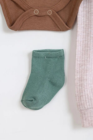 Hayvan Desenli Erkek Bebek Hastane Çıkışı Bebek Kıyafetleri Yenidoğan Hastane Çıkış Seti 4'lü Müslin