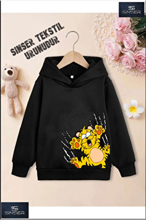 Kız/Erkek Çocuk Beyaz Kapüşonlu ''GARFILD PENCELI'' Baskılı Sweatshirt